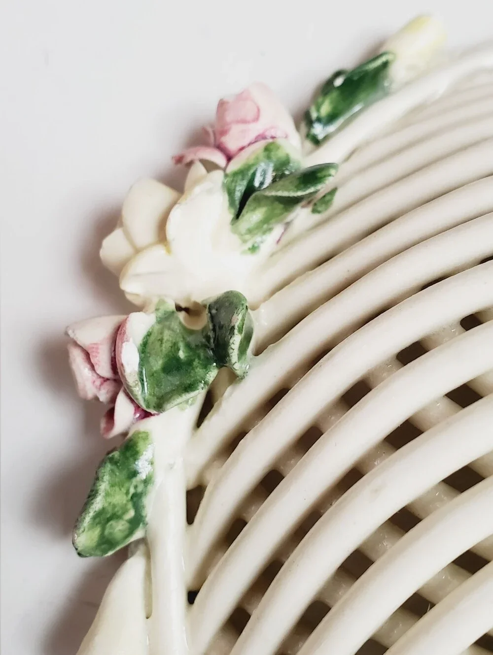 Vintage Italian Ceramic Floral Lattice Cottagecore Basket